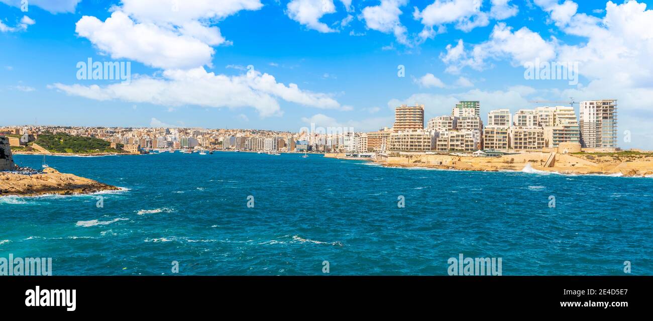 Landscape of a district of Sliema, under construction, near Valletta, on the island of Malta Stock Photo
