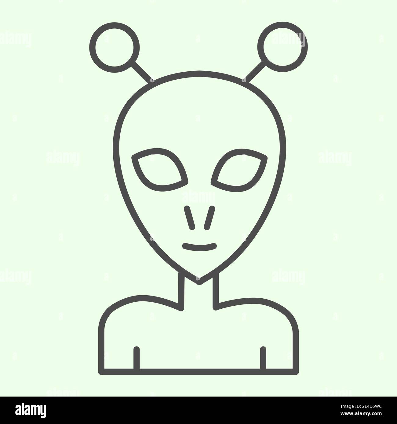 Alien thin line icon. Extraterrestrial foreigner with oval face and large eyes outline style pictogram on white background. Exploration signs for Stock Vector