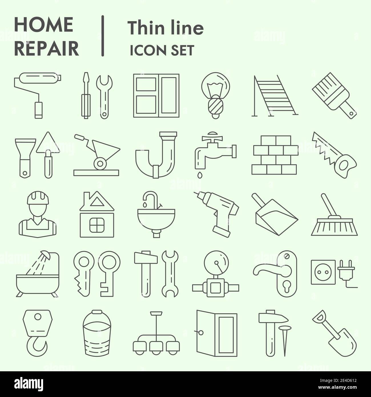 Home repair thin line icon set, renovation symbols set collection or ...