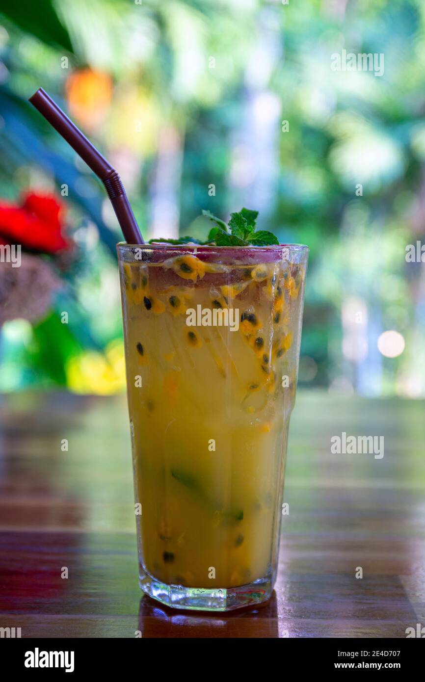 Passion fruit punch. Juice is a drink made from the extraction or