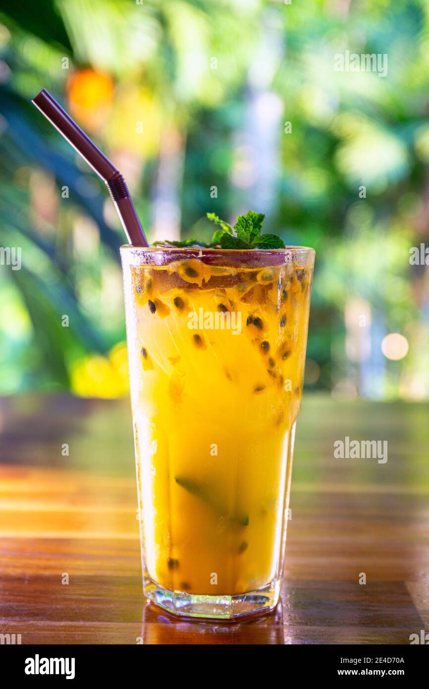 Passion fruit punch. Juice is a drink made from the extraction or