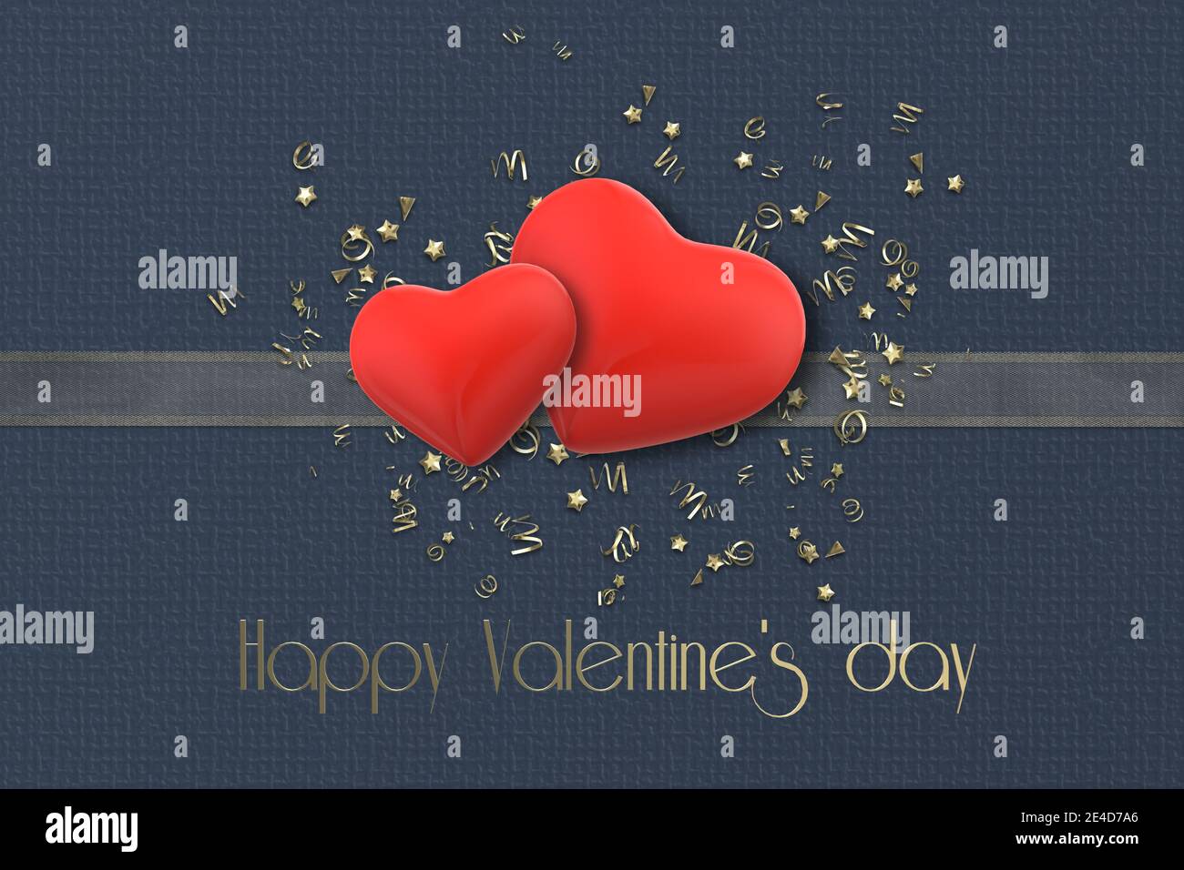 Happy Valentines card with realistic red hearts on golden confetti ...
