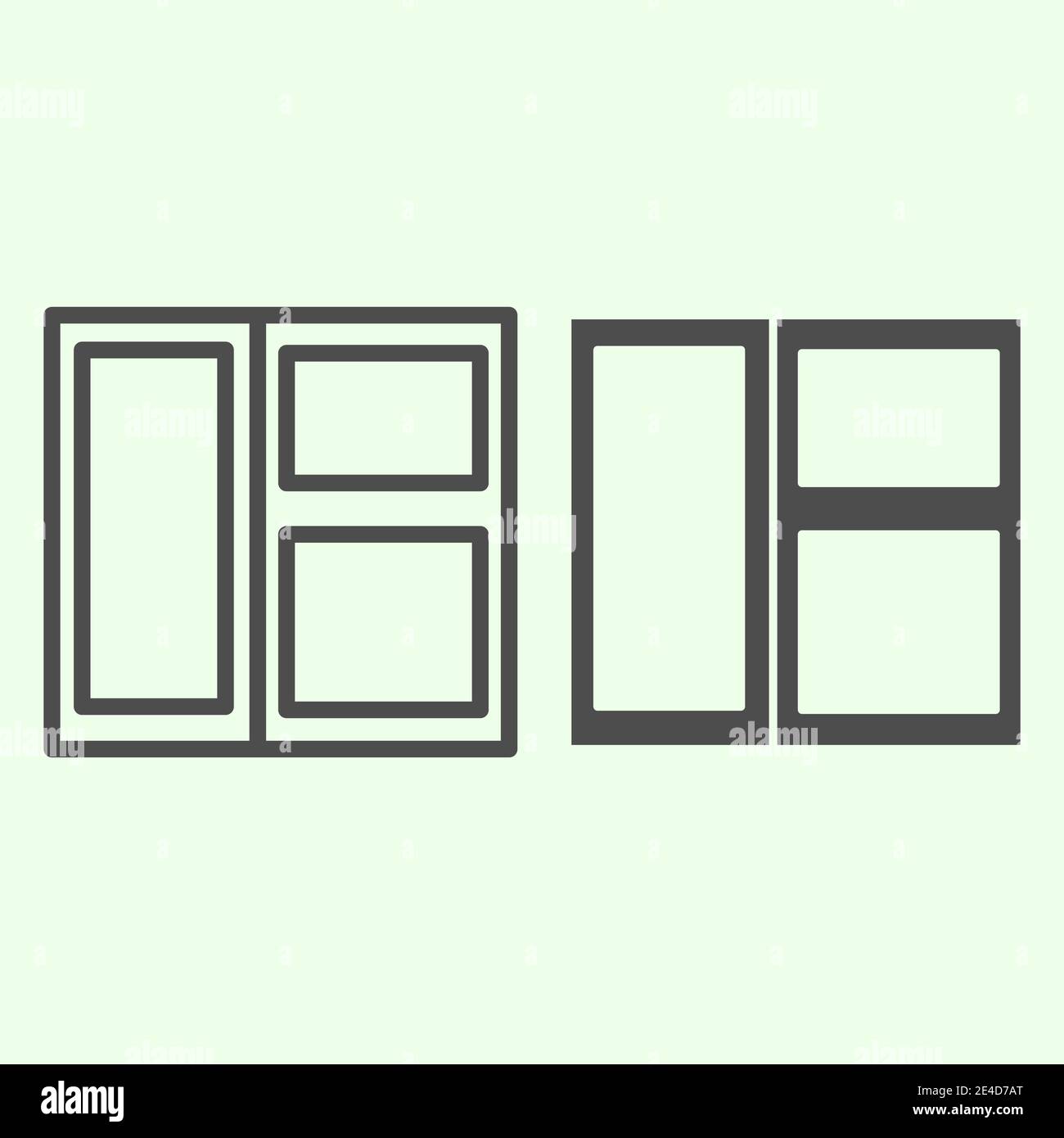 Window line and solid icon. Wide closed construction frame symbol ...
