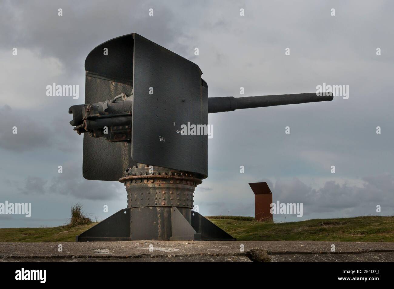 Thyboron, Denmark - 23 October 2020: Old German cannons that can be seen at the port of Thyboron, The cannons have been on German warships during Worl Stock Photo