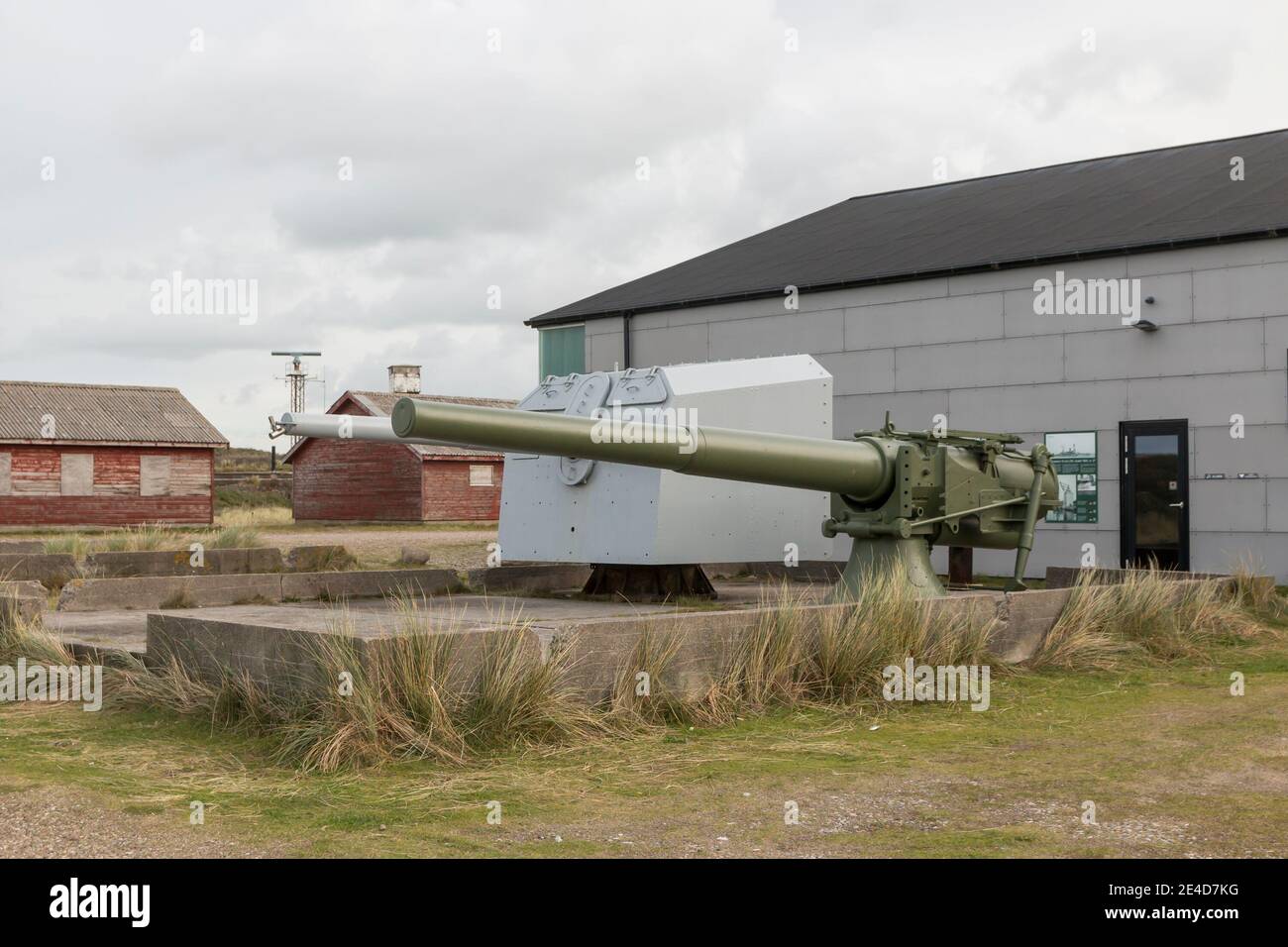 Thyboron, Denmark - 23 October 2020: Old German cannons that can be seen at the port of Thyboron, The cannons have been on German warships during Worl Stock Photo