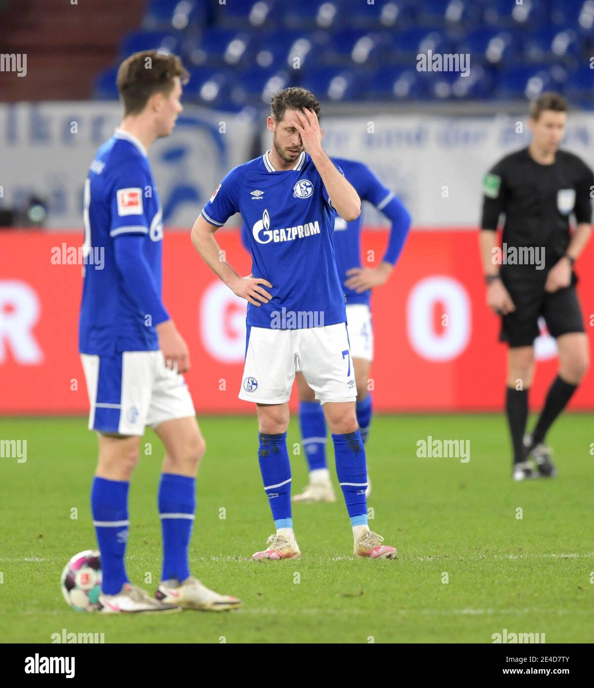 The Schalke Players Matthew Hoppe Ge And Mark Uth Ge At The Kick Off Circle After The Match Goal To 0 1 Disappointed Disappointed Disappointed Disappointed Soccer 1 Bundesliga 17th Matchday Fc Schalke