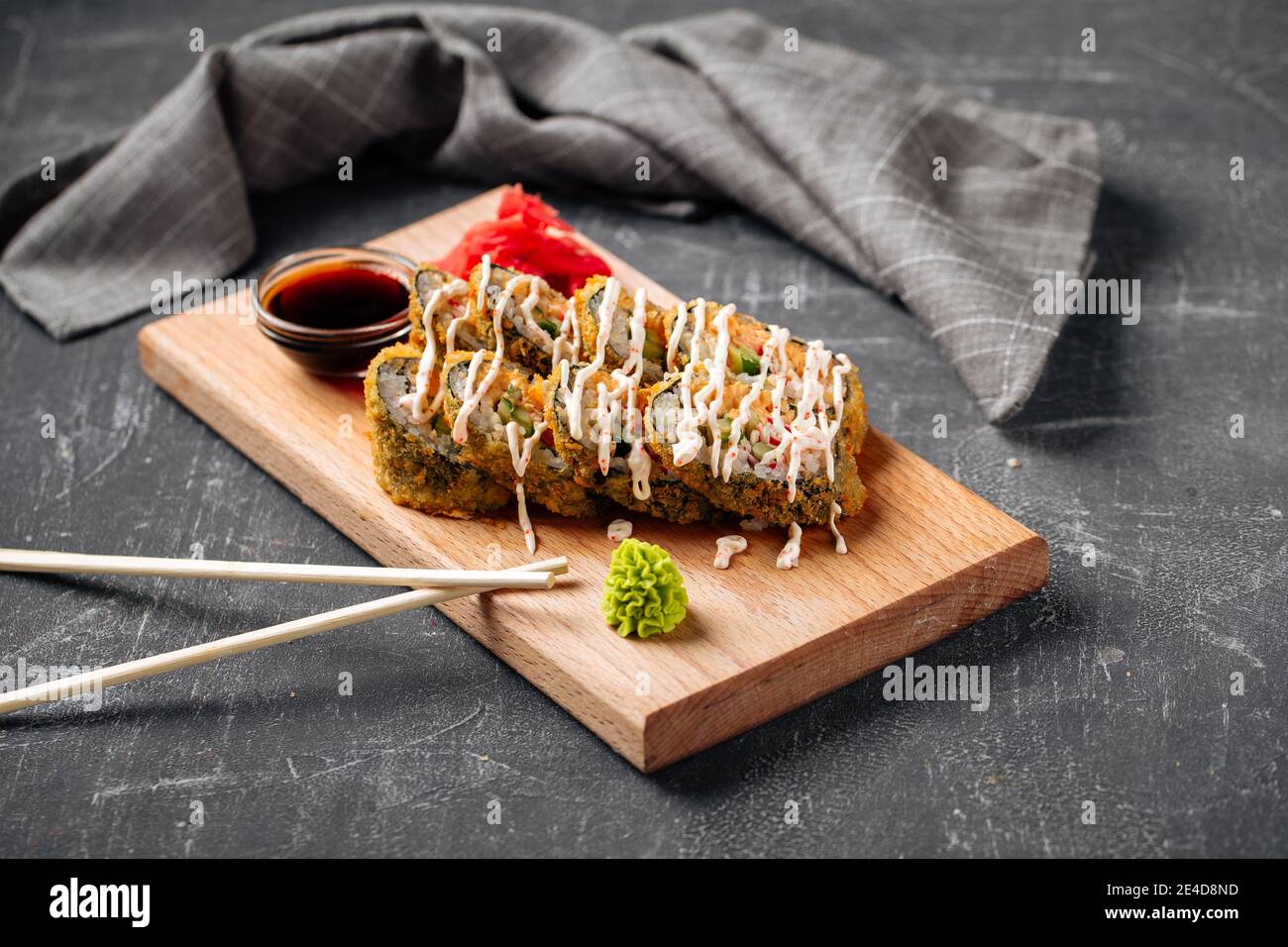 Roasted tempura rolls with crab and sauce Stock Photo Alamy