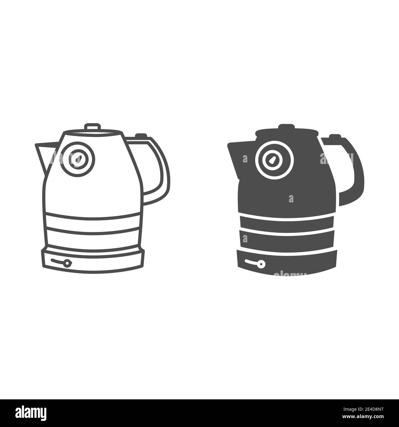 Electric kettle line and solid icon, household appliances concept, Teakettle sign on white background, electric teapot for heating water icon in Stock Vector