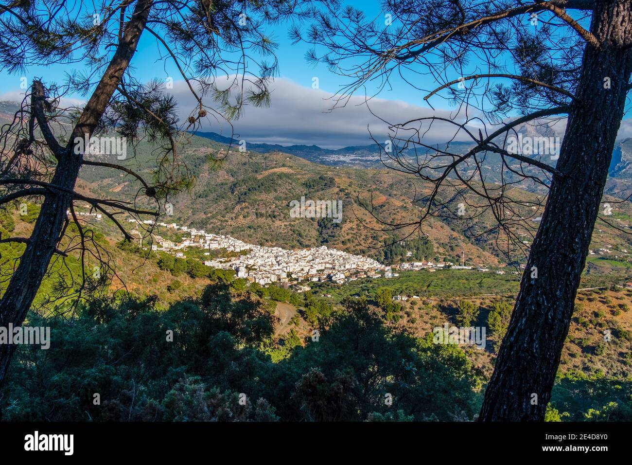 View of the white village of Tolox at Natural Park Sierra de las Nieves, Malaga Province. Andalusia. Southern Spain Europe Stock Photo