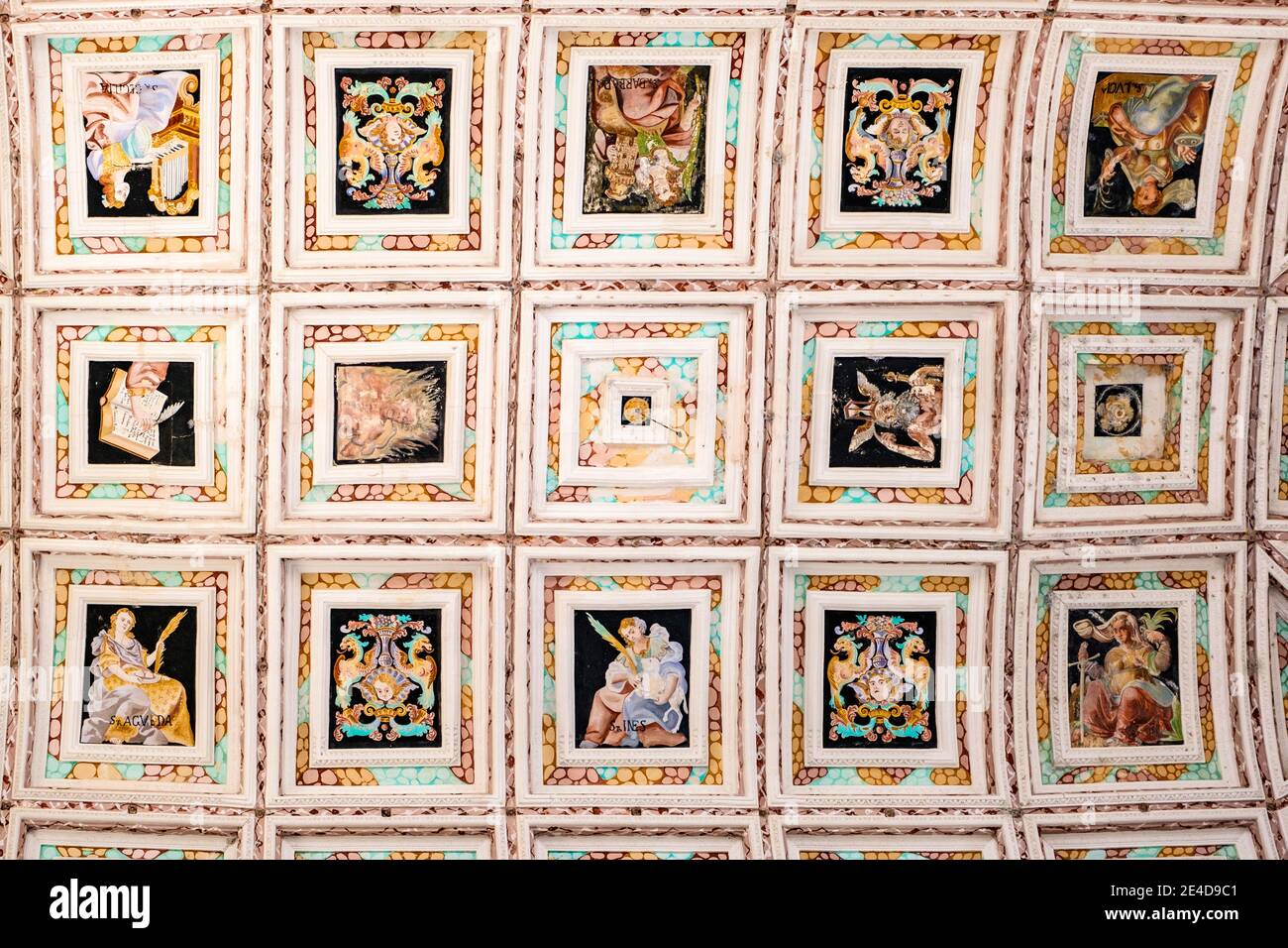 Interior ceiling paintings on the monumental staircase of Santiago Hospital by architect Andres de Vandelvira, Ubeda, UNESCO World Heritage Site. Jaen Stock Photo
