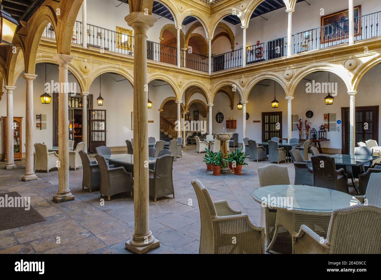 Dean Ortega Palace courtyard, National Tourism Parador at Vazquez de Molina Square, Ubeda, UNESCO World Heritage Site. Jaen province, Andalusia, South Stock Photo