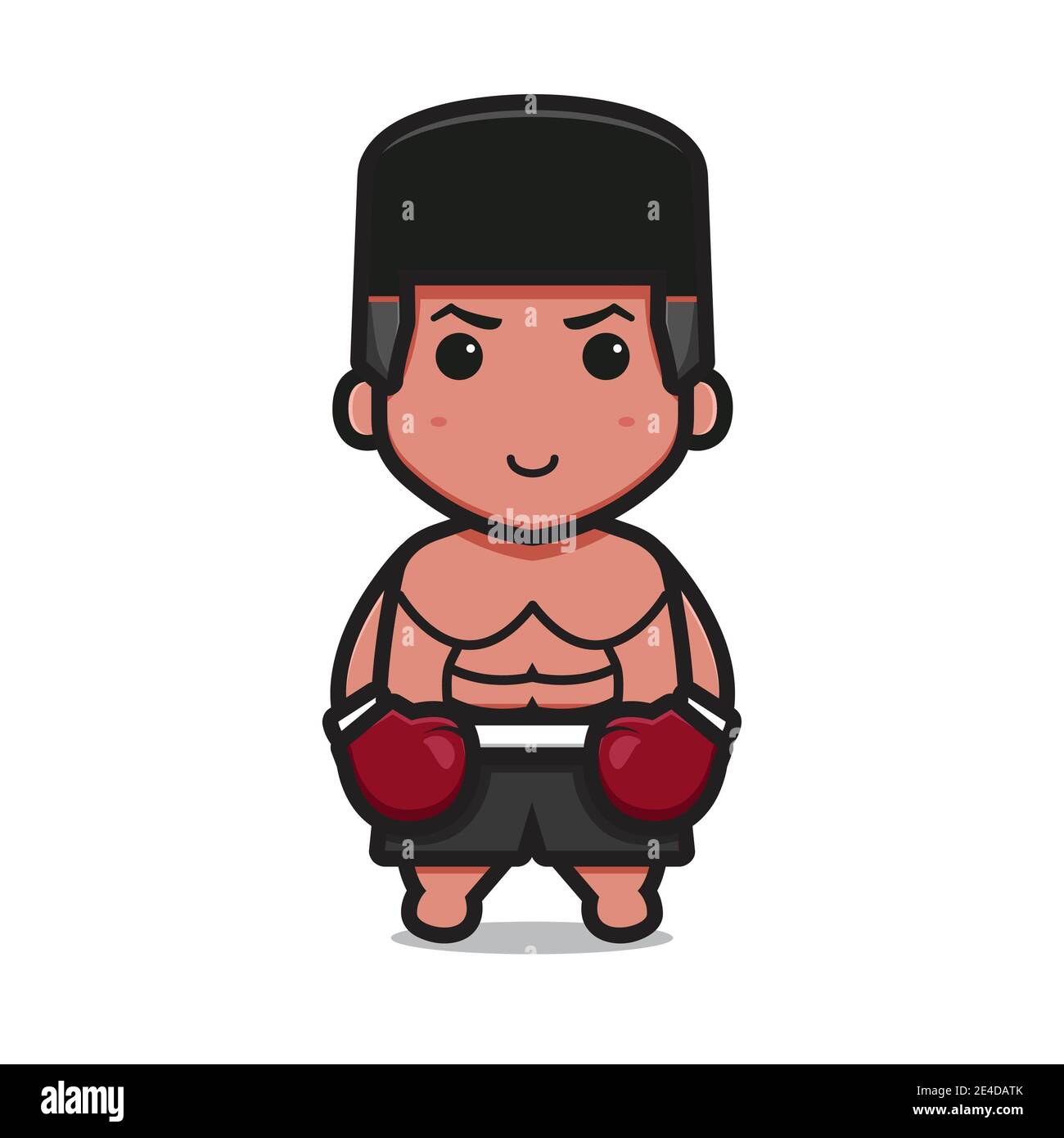 Cute boxing character wear red gloves cartoon vector icon illustration. Sport icon concept isolated vector. Flat cartoon style Stock Photo
