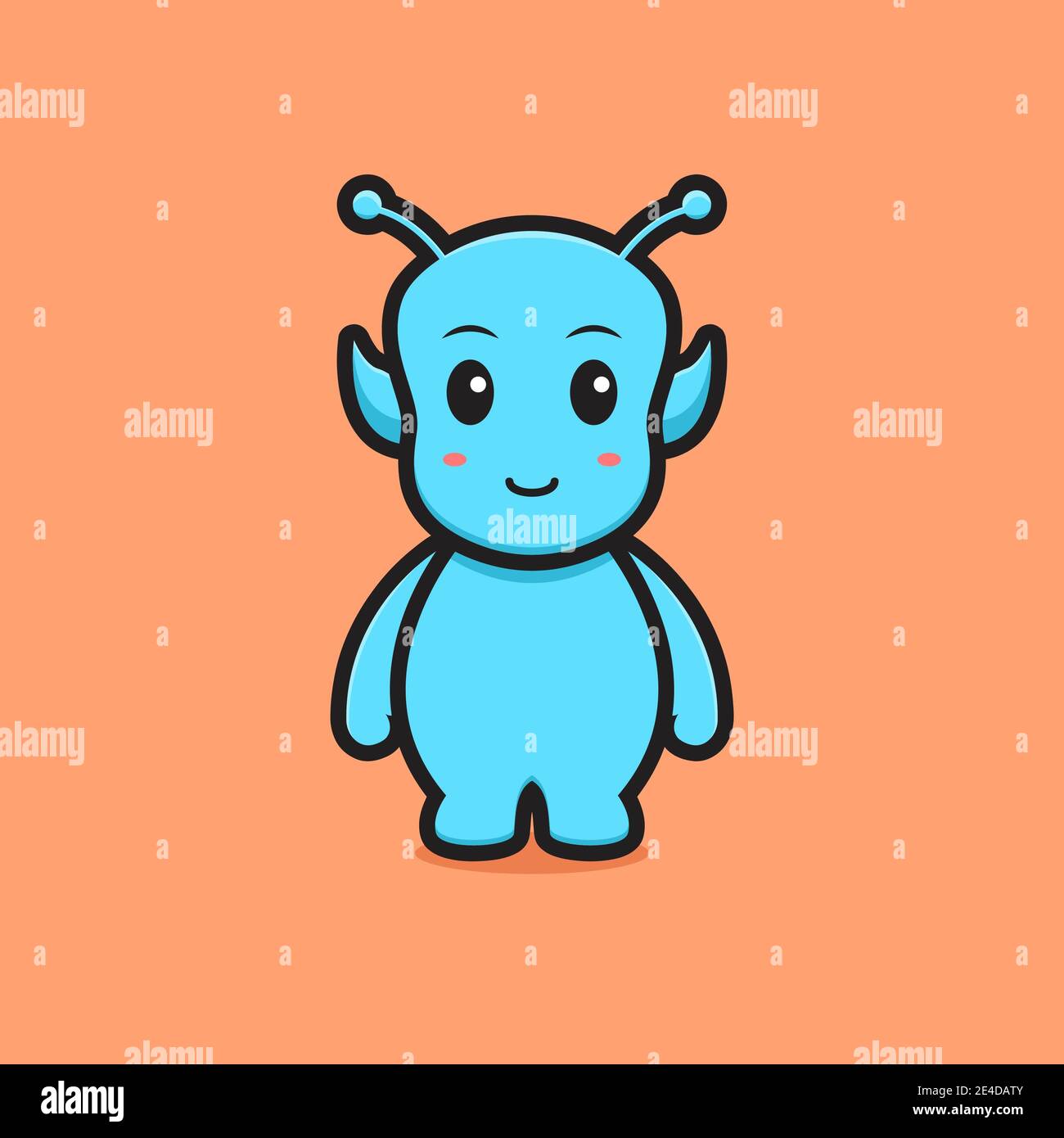Cute blue alien mascot character cartoon vector icon illustration ...