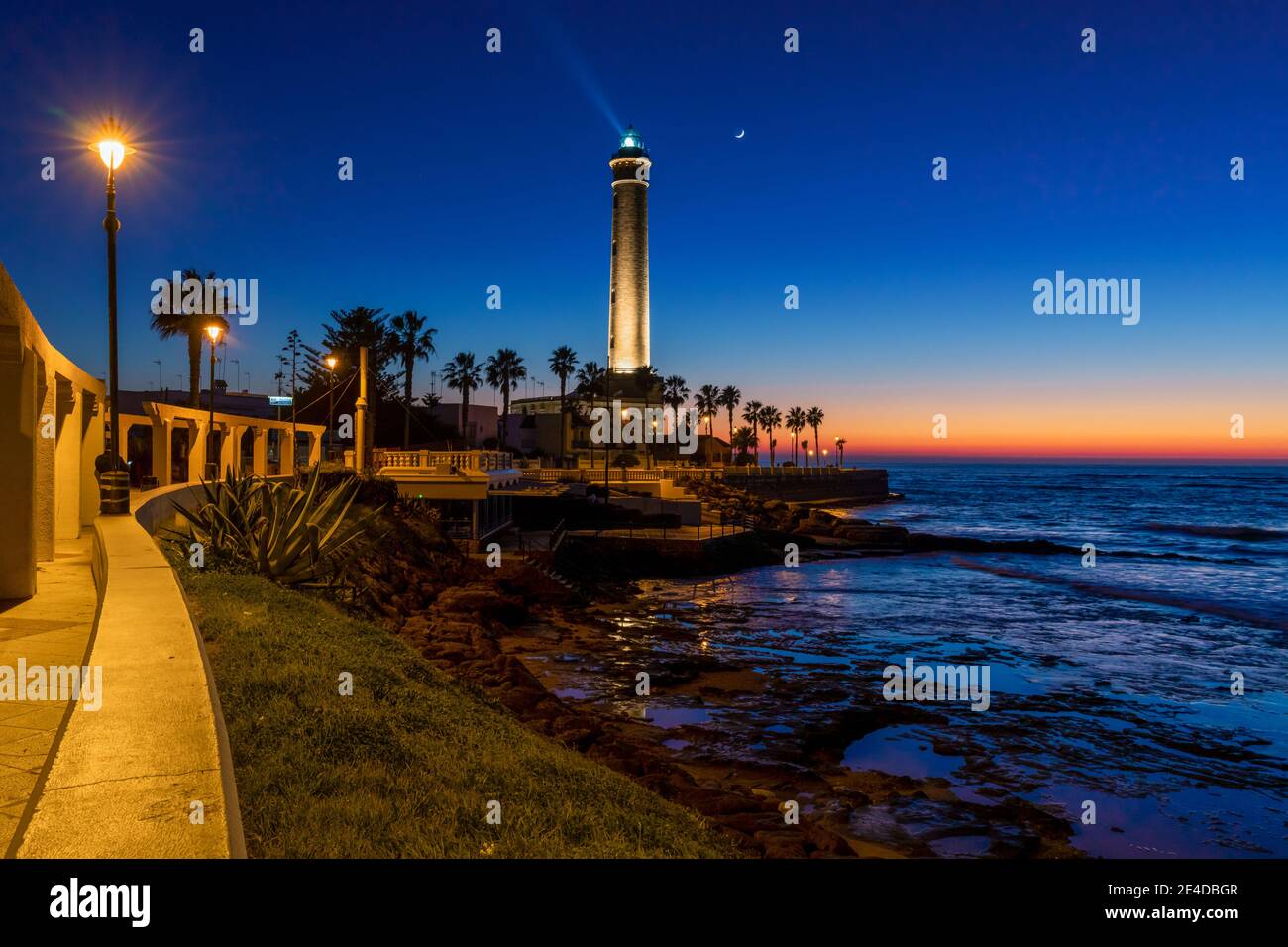 Chipiona, Spain - 15 January, 2020: view of the Chipiona lighthouse just after sunset Stock Photo