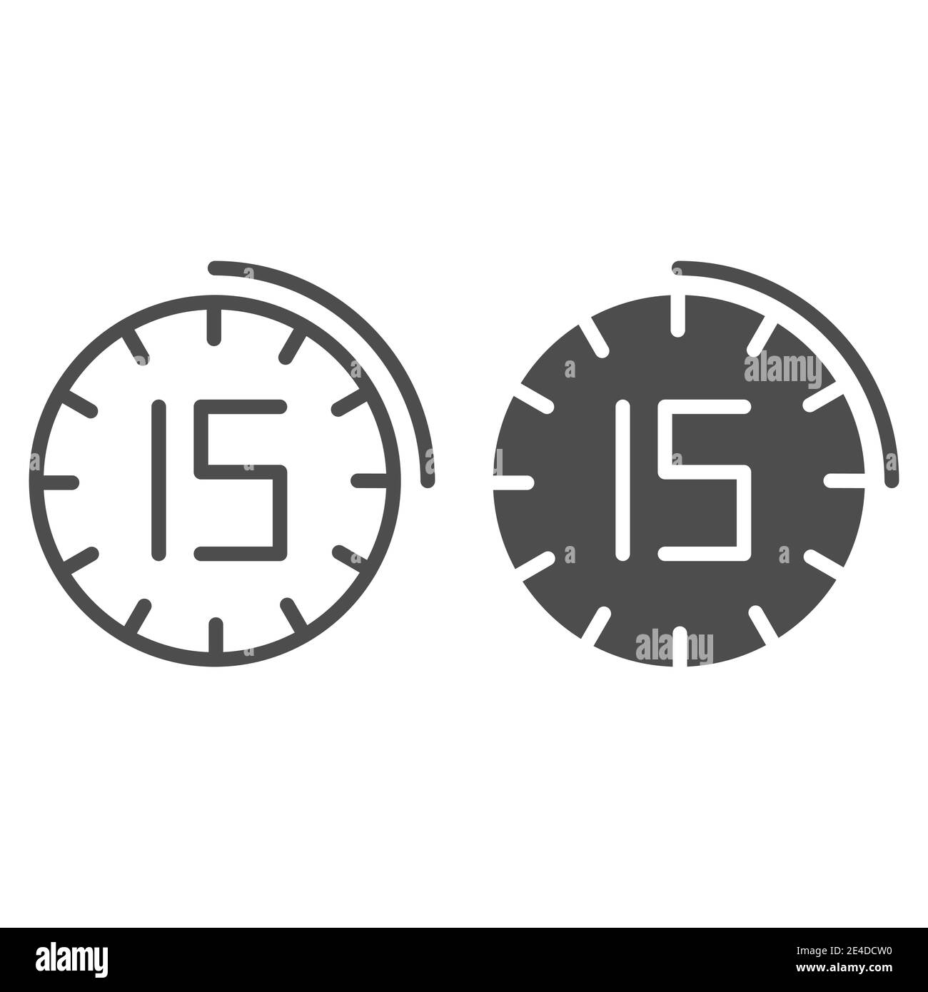 Fifteen minutes watch line and glyph icon. 15 minutes time vector