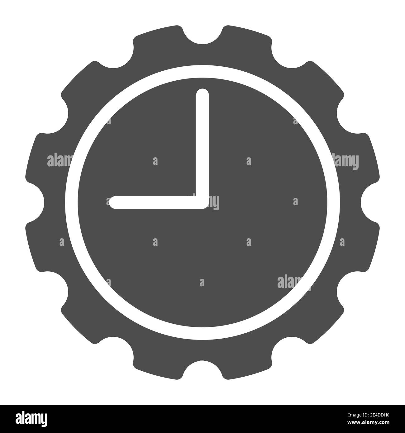 Watch with gear solid icon. Clock with cogwheel vector illustration isolated on white. Mechanical watch glyph style design, designed for web and app Stock Vector