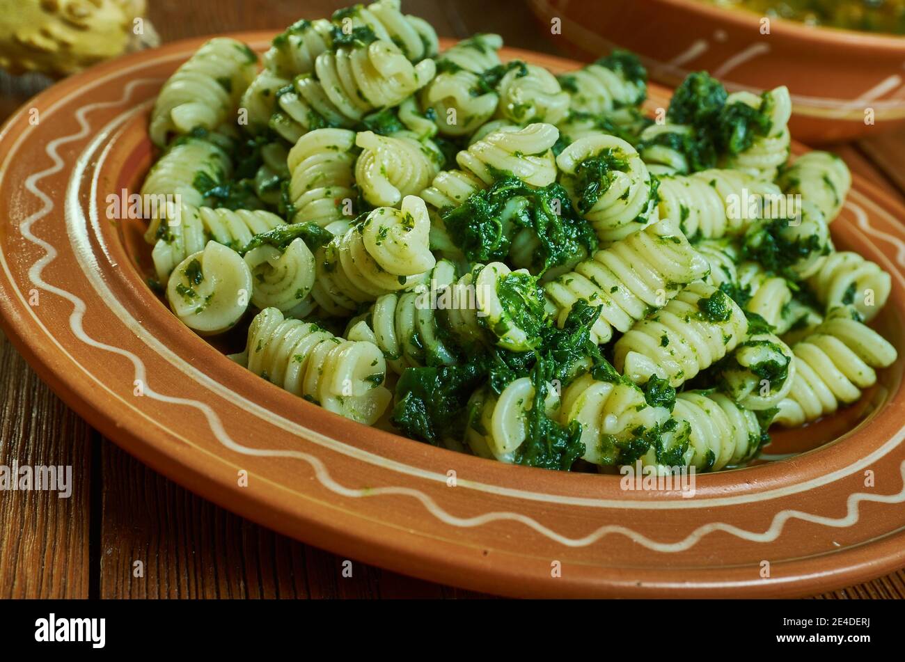Fusilli col pesto alla Genovese classic Ligurian dish, with basil