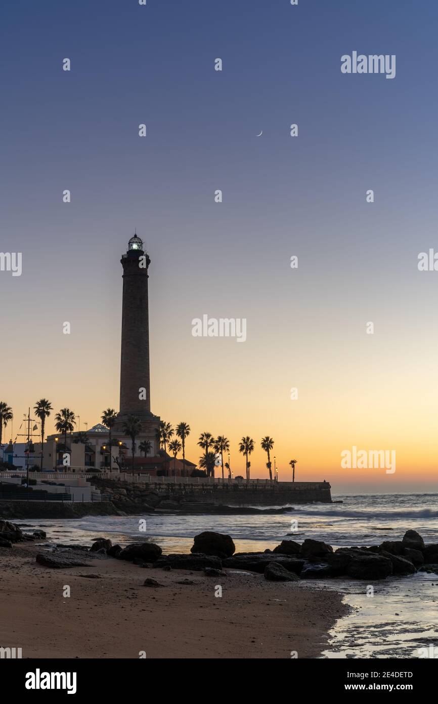 A view of the Chipiona lighthouse just after sunset Stock Photo