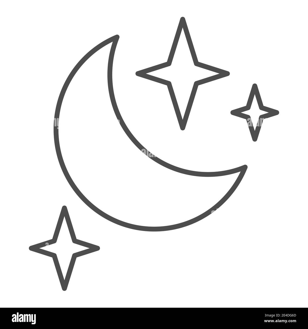 Moon and stars thin line icon. Night vector illustration isolated on white. Sleep outline style design, designed for web and app. Eps 10. Stock Vector