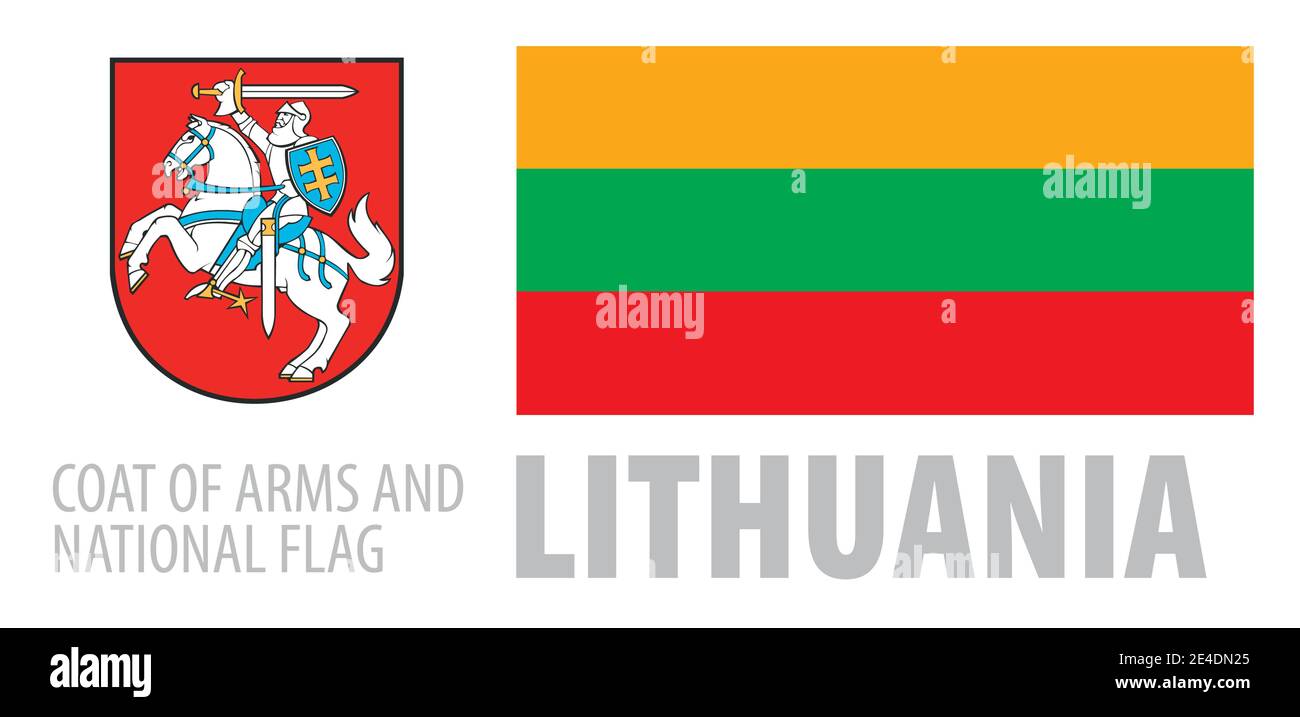 Vector set of the coat of arms and national flag of Lithuania Stock Vector