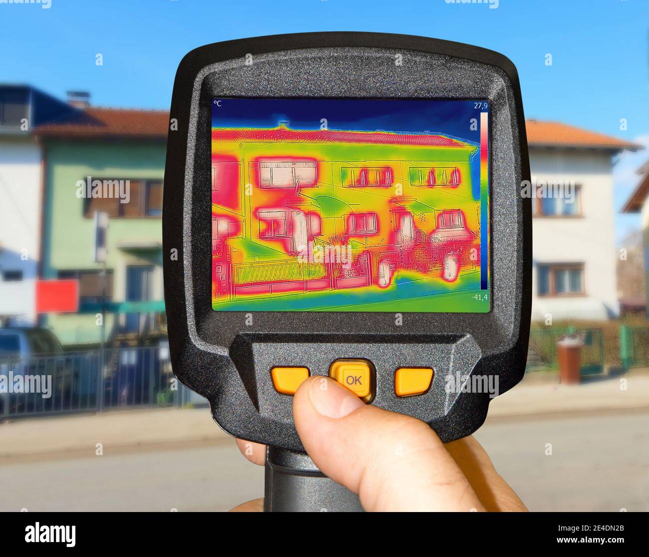 Recording Heat Loss at the family house, With Thermal Camera Stock Photo