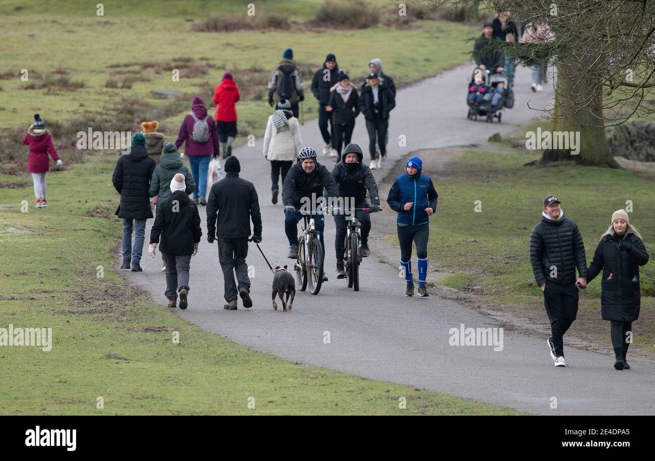 People enjoy a walk at Bradgate Park in Leicestershire during England's third national lockdown to curb the spread of coronavirus. Picture date: Saturday January 23, 2021. Stock Photo