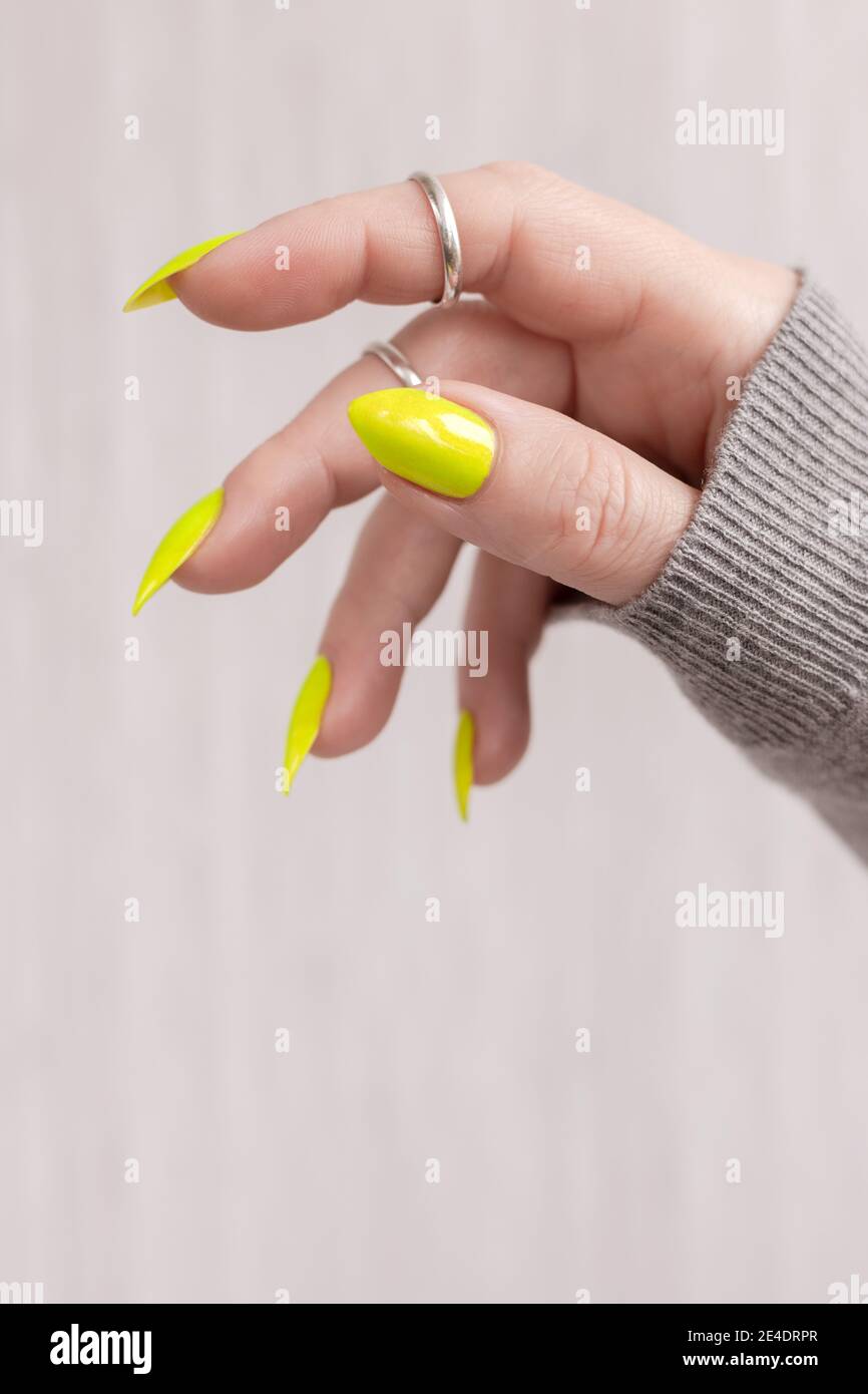 Fluorescent Yellow Press Nails Extra Long Full Cover Coffin - Temu
