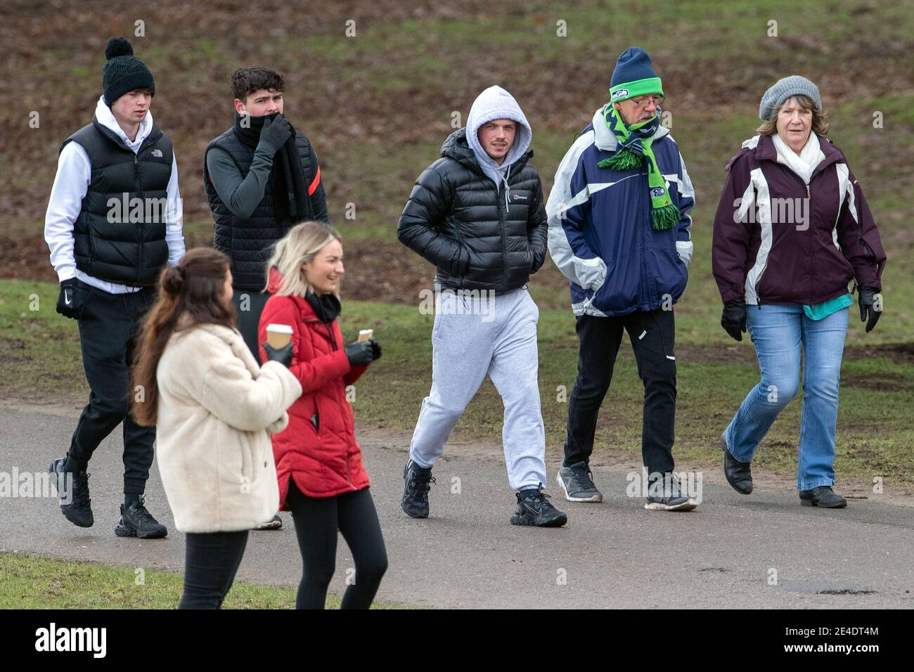 People enjoy a walk at Bradgate Park in Leicestershire during England's third national lockdown to curb the spread of coronavirus. Picture date: Saturday January 23, 2021. Stock Photo