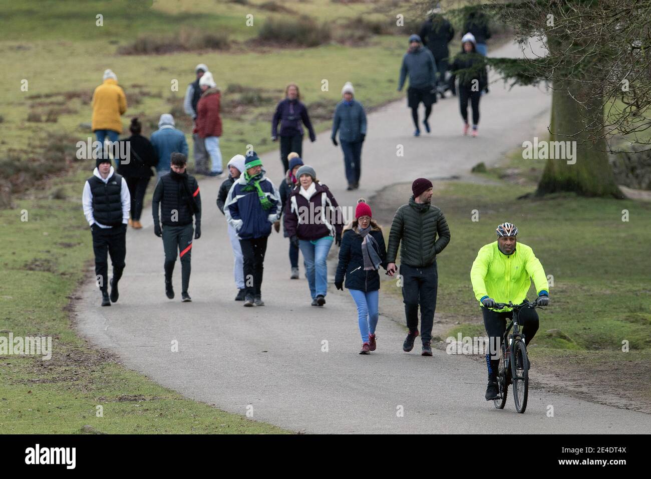 People enjoy a walk at Bradgate Park in Leicestershire during England's third national lockdown to curb the spread of coronavirus. Picture date: Saturday January 23, 2021. Stock Photo