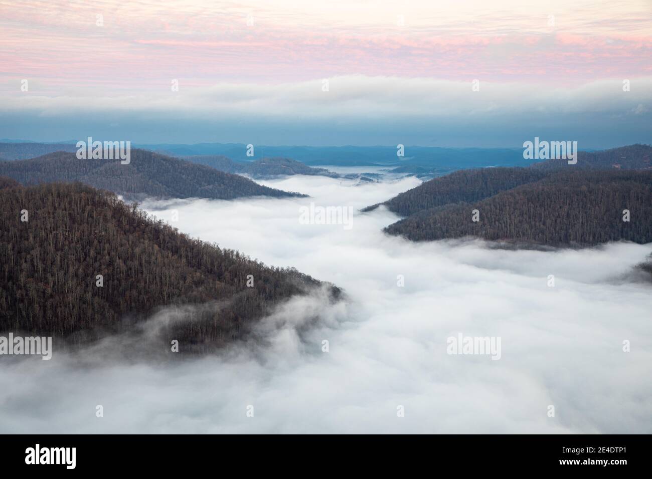Early morning sunrise and cloud inversion at Pine Mountain State Park, Ky. Stock Photo