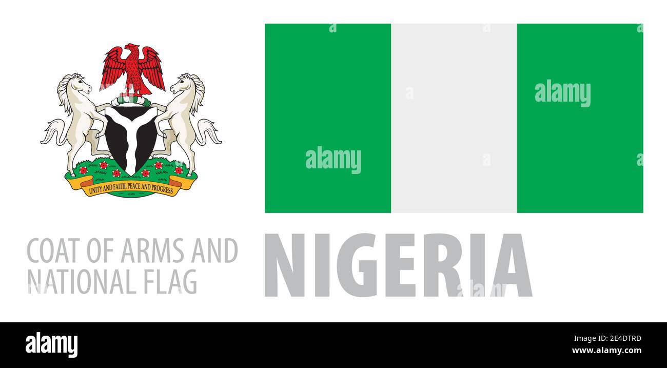 Vector set of the coat of arms and national flag of Nigeria Stock