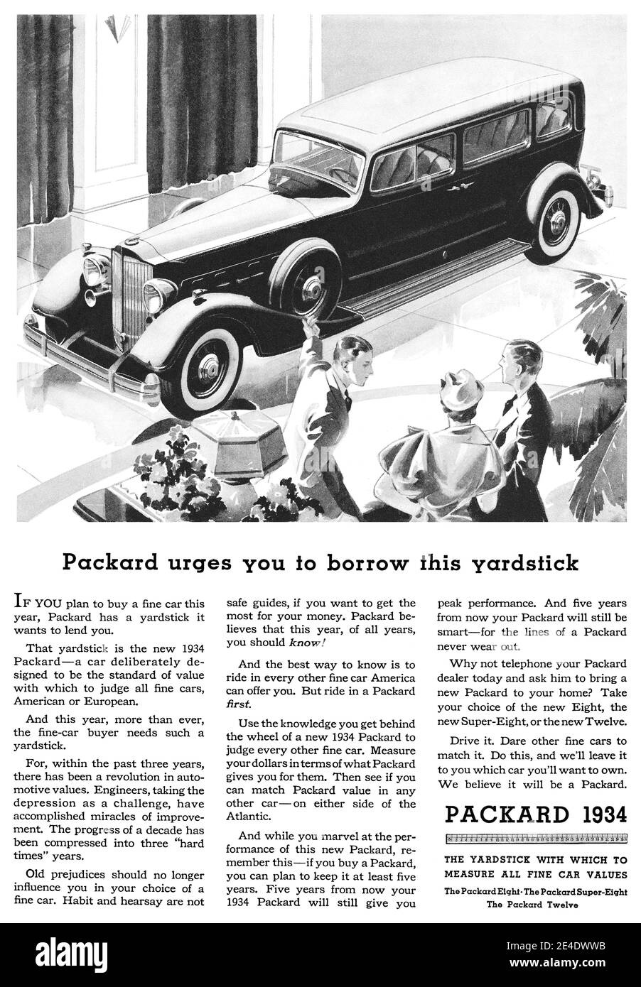 1934 U.S. advertisement for Packard automobiles. Stock Photo