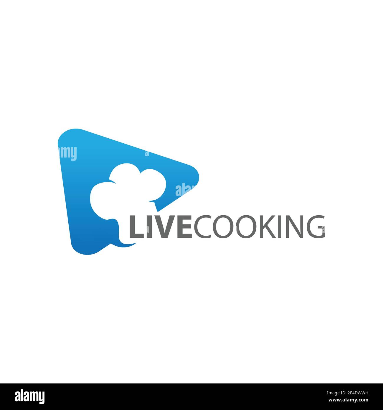 Play button with chef hat live online cooking logo design. Online live streaming logo in negative space style design Stock Vector