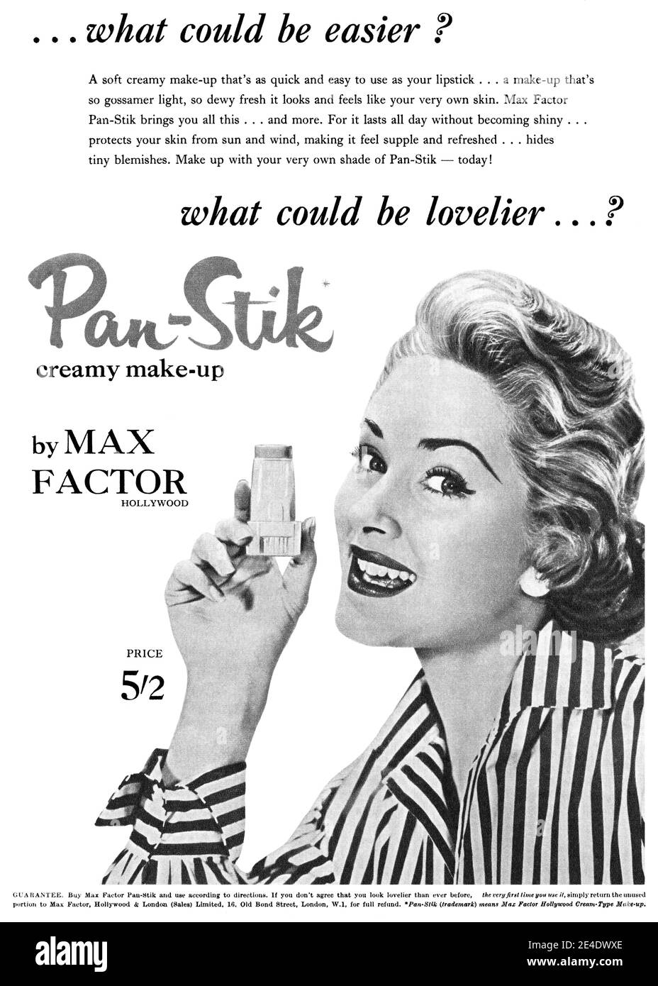 1955 British advertisement for Max Factor Pan-Stik makeup. Stock Photo