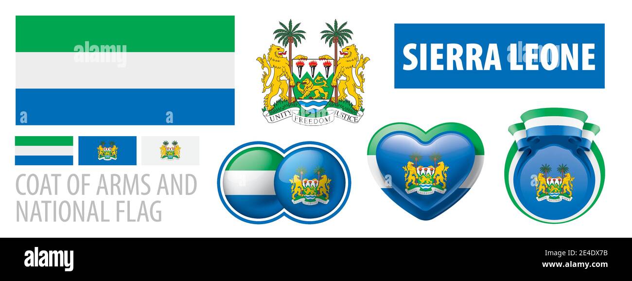 Vector set of the coat of arms and national flag of Sierra Leone Stock ...