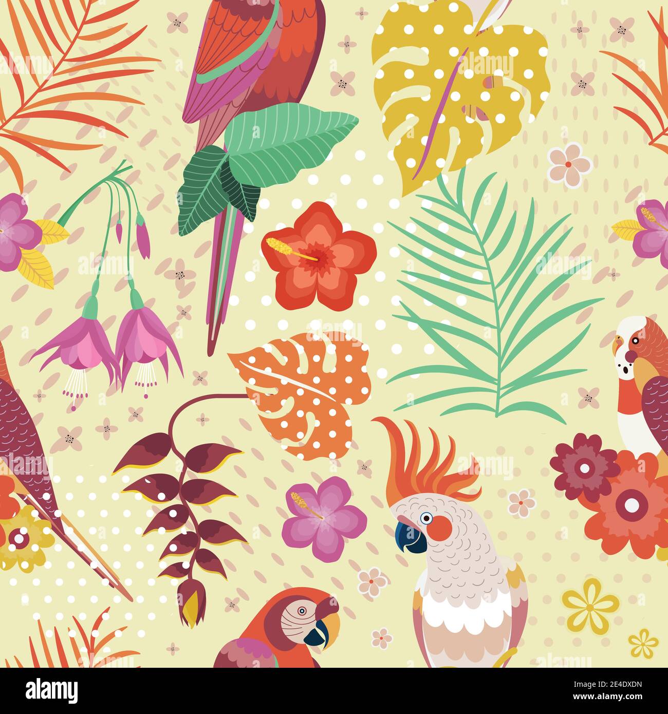 Vintage Hawaiian Parrots Pattern or Aloha Print Stock Vector