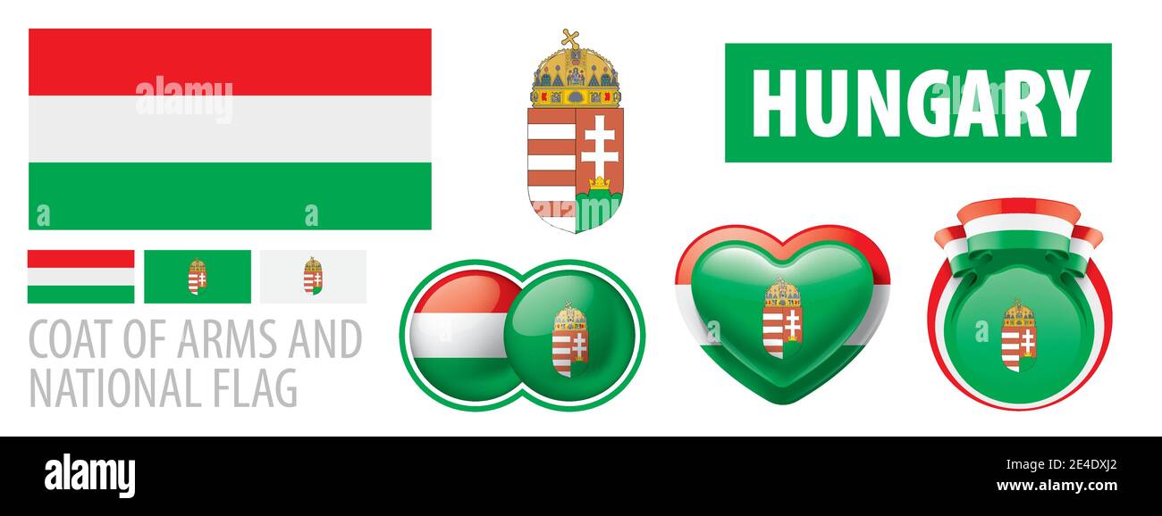 Vector set of the coat of arms and national flag of Hungary Stock ...
