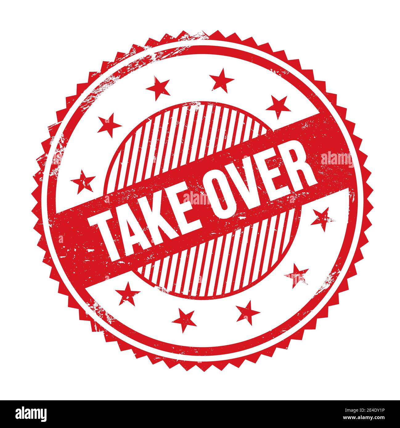 Take Over Ink Text TAKE OVER text written on red grungy zig zag borders round stamp Stock ...