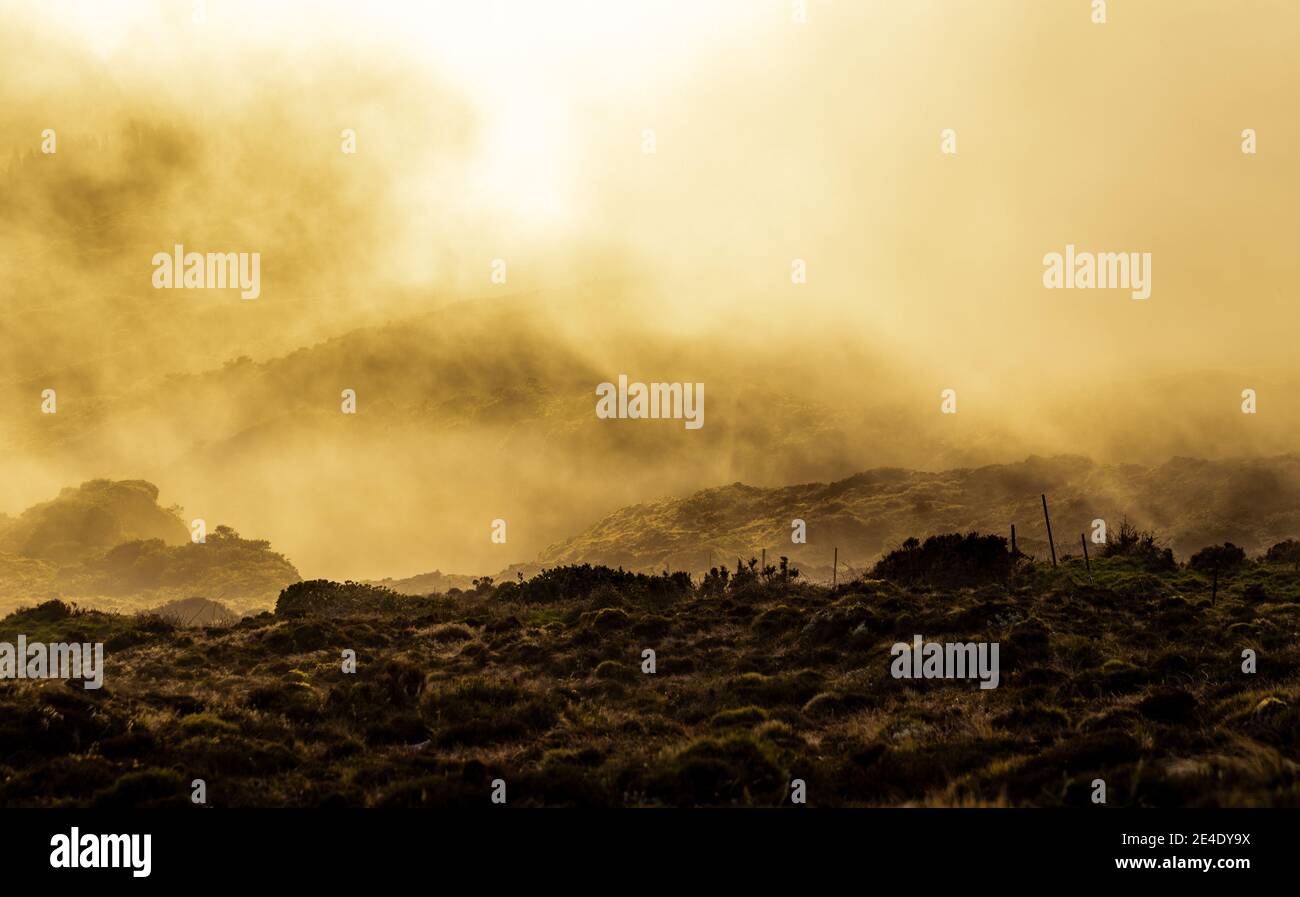 Sunset in the clouds, at Pico da Barrosa, Lagoa do Fogo area, Sao