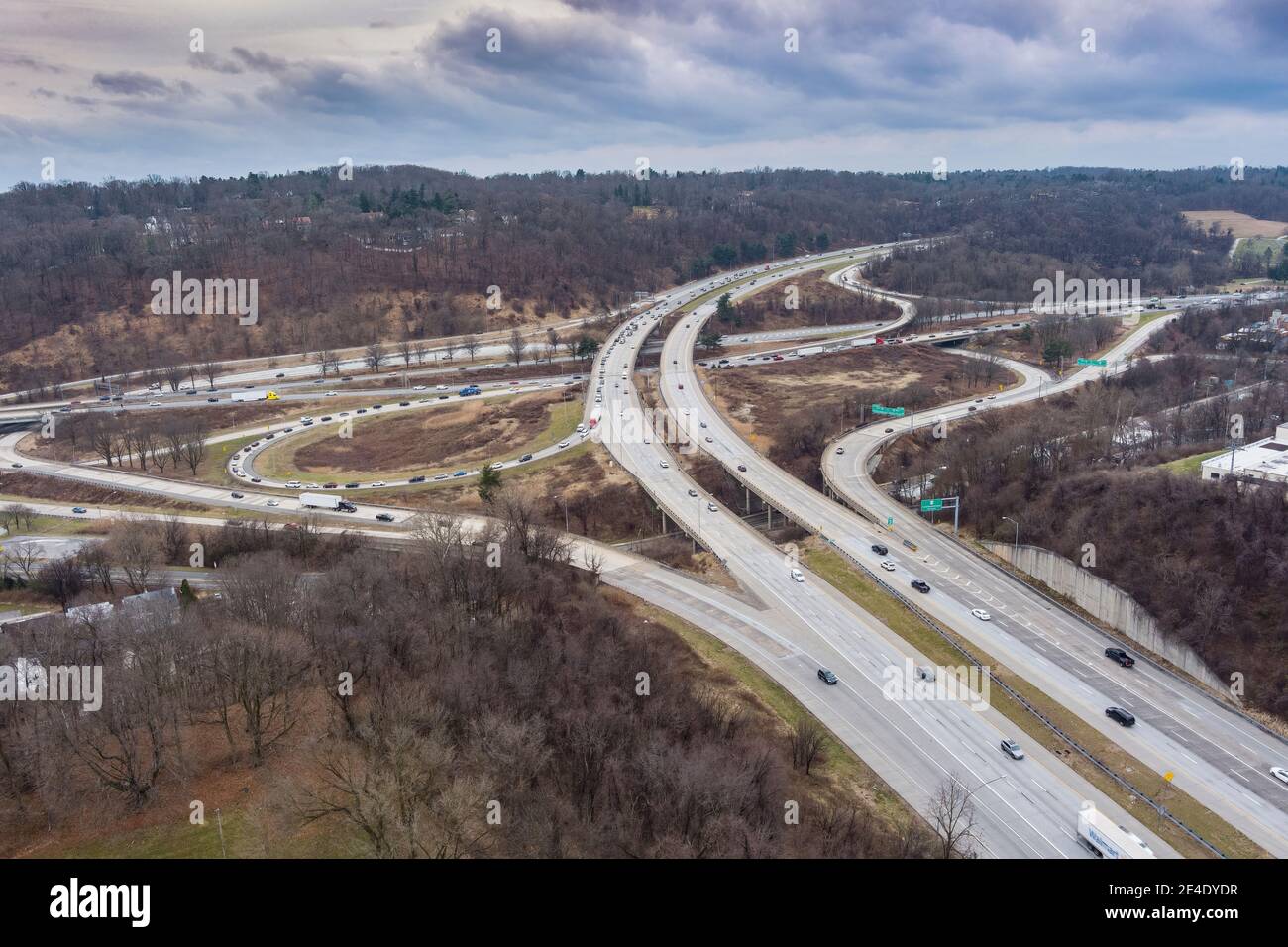 Aerial view of highway interchange, Conshohocken Pennsylvania USA Stock Photo