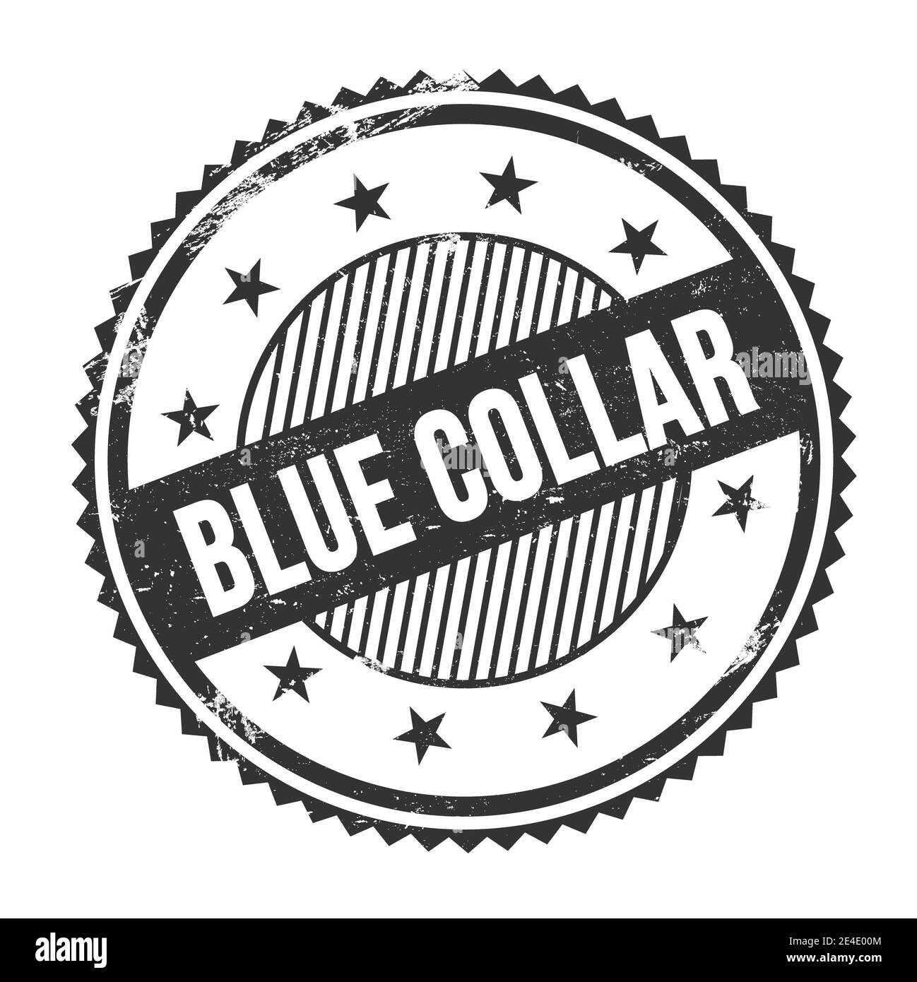 BLUE COLLAR text written on black grungy zig zag borders round stamp