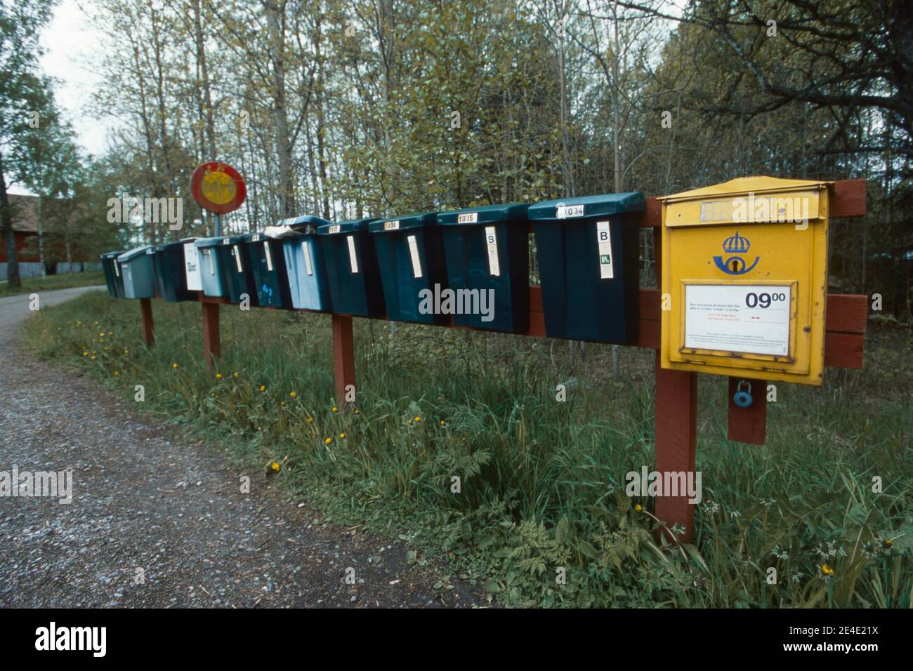 Country road with mailboxes. Stock Photo