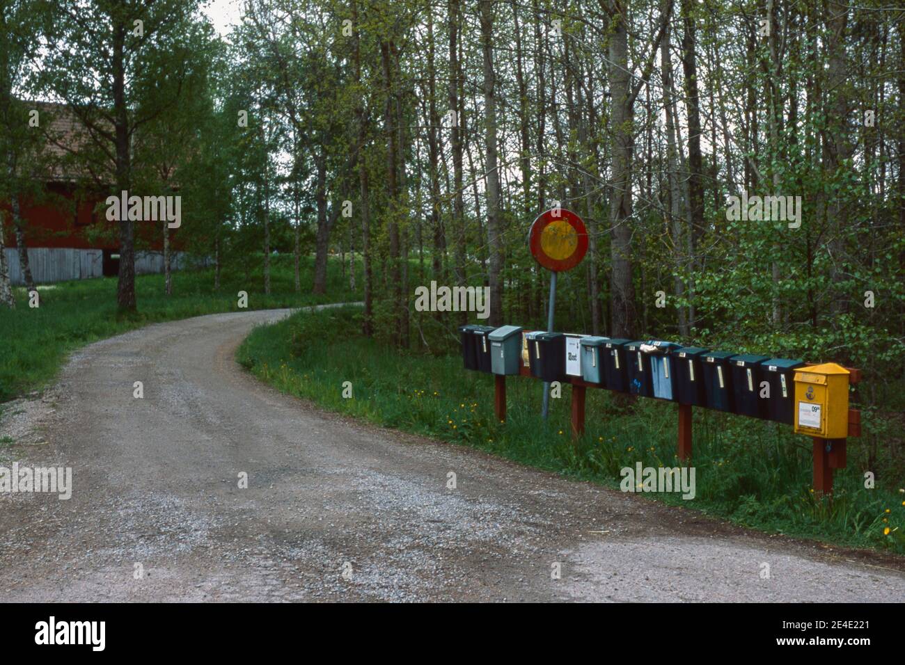 Country road with mailboxes. Stock Photo