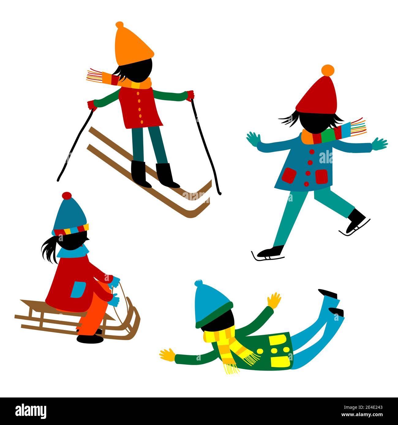 Cartoon kids playing in the winter Stock Vector