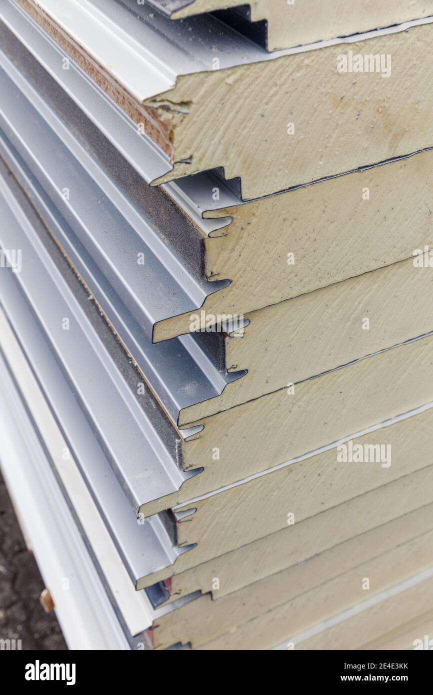 insulation panels on piles, close up Stock Photo