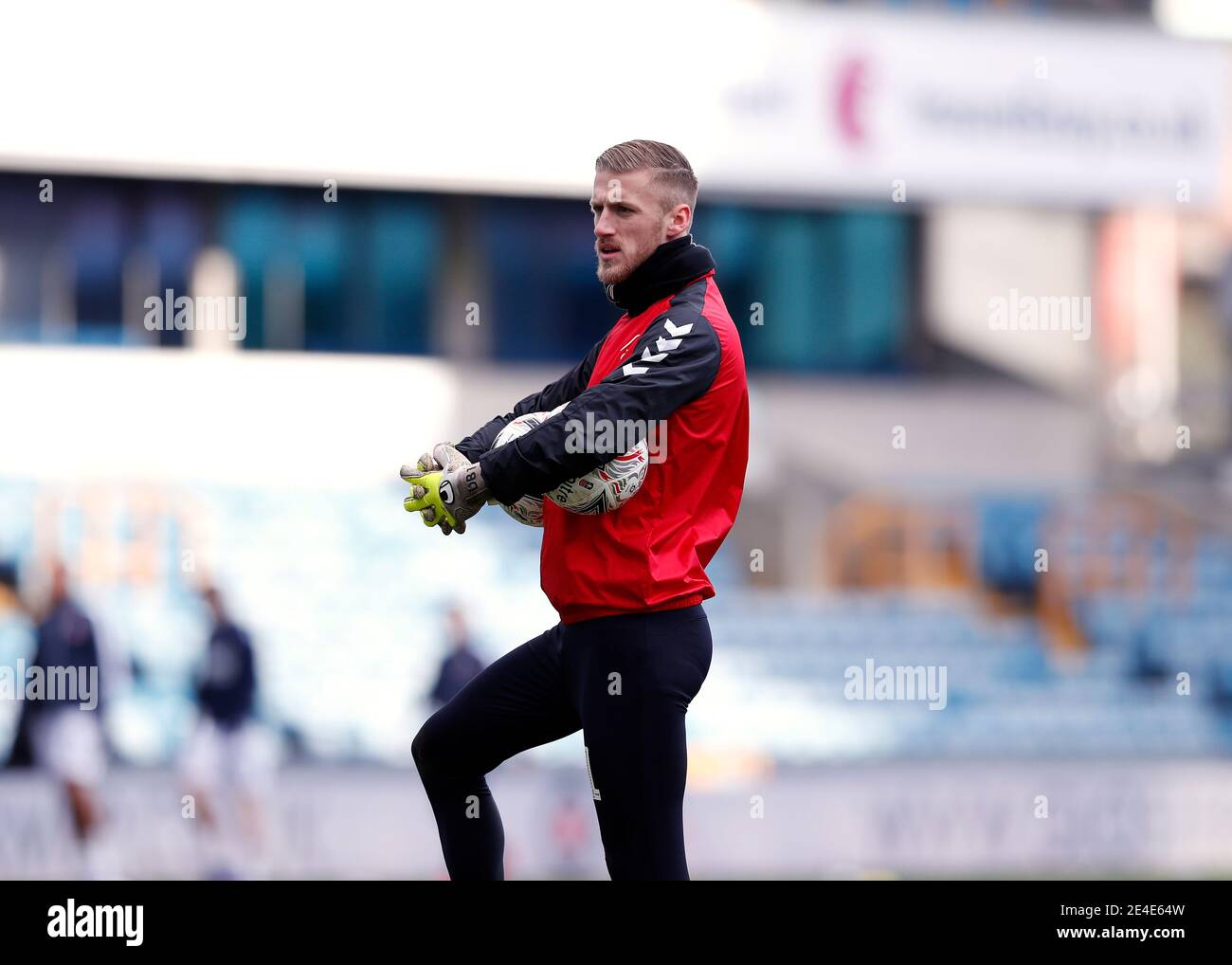 The Den, Bermondsey, London, UK. 23rd Jan, 2021. English FA Cup Football, Millwall Football Club versus Bristol City; Goalkeeper Daniel Bentley of Bristol City not starting observes Goalkeeper Max O'Leary of Bristol City during the warm up Credit: Action Plus Sports/Alamy Live News Stock Photo