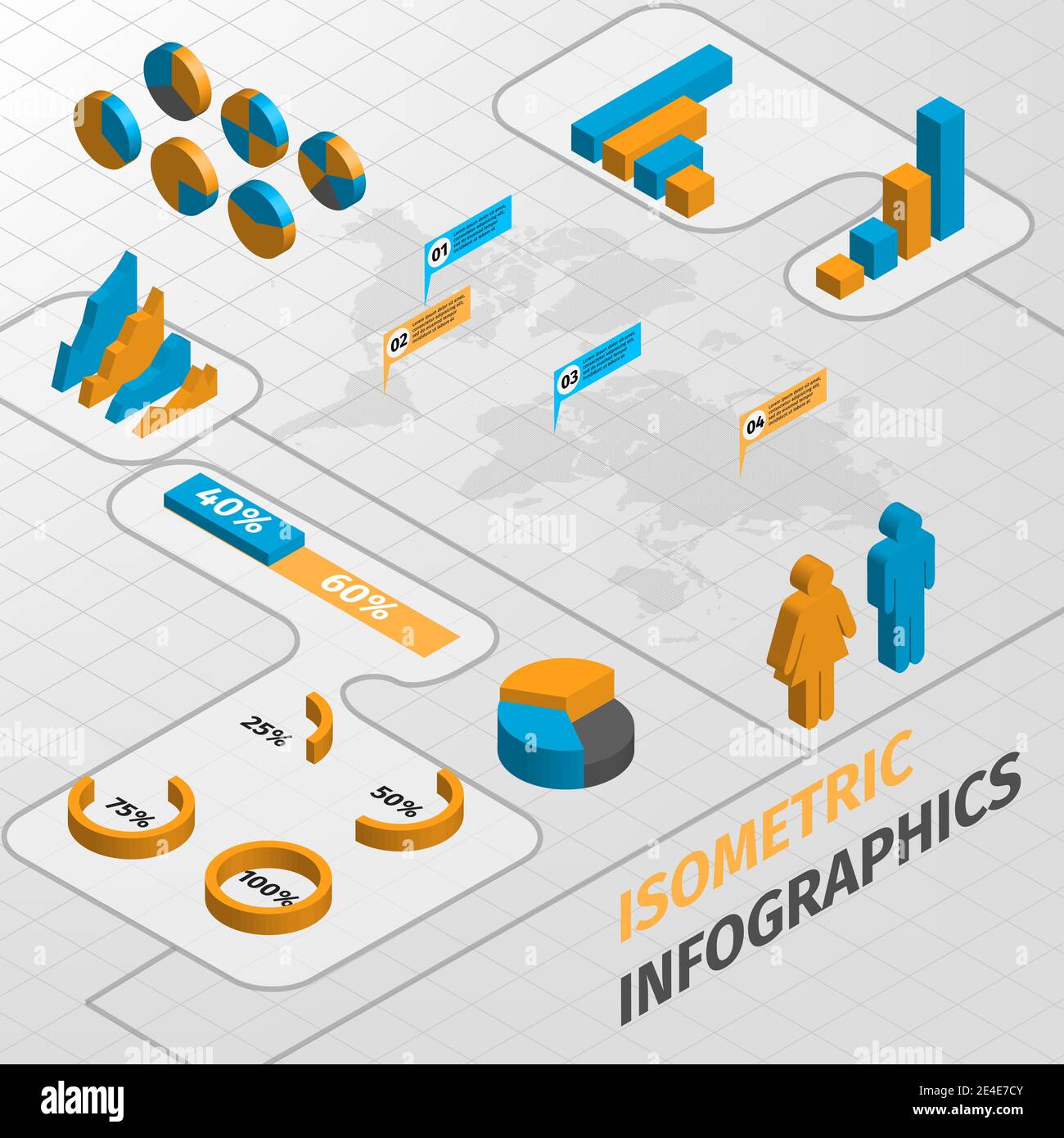 Abstract isometric business infographics design elements charts and ...