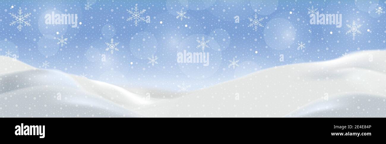 Snowdrifts on a background of blue sky with falling snow - illustration ...