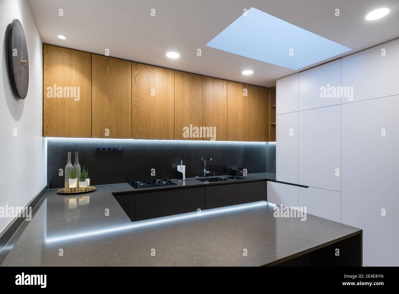 Interior of modern kitchen with built-in appliances in a house Stock ...