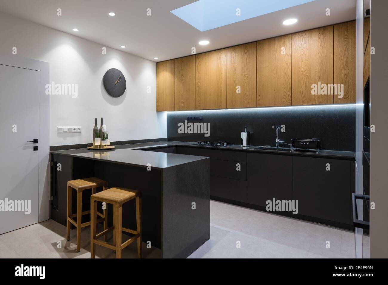 Interior of modern kitchen with built-in appliances in a house Stock ...